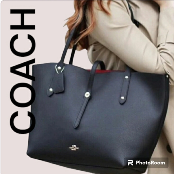 COACH TOTE SET LARGE SHOULDERBAG BLACK RED & LARGE COACH WALLET SET NWT - Picture 1 of 17